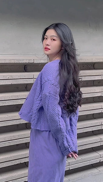 KOREA PURPLE CORDUROY LONG SKIRT