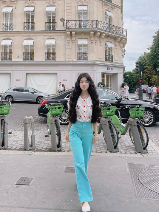 KOREA TIFFANY BLUE HIGH-WAISTED PANTS
