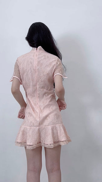 ELEGANT PINK LACE CHEONGSAM