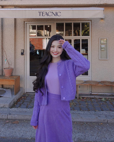 KOREA PURPLE TWIST KNIT CARDIGAN