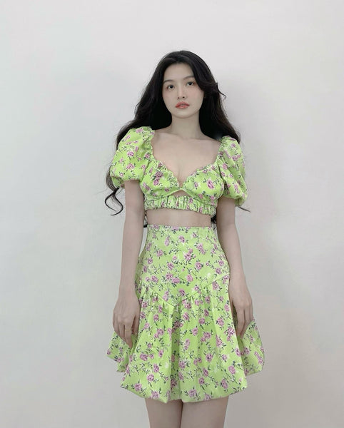 KOREA FLORAL TWO PIECE SET(SKIRT)