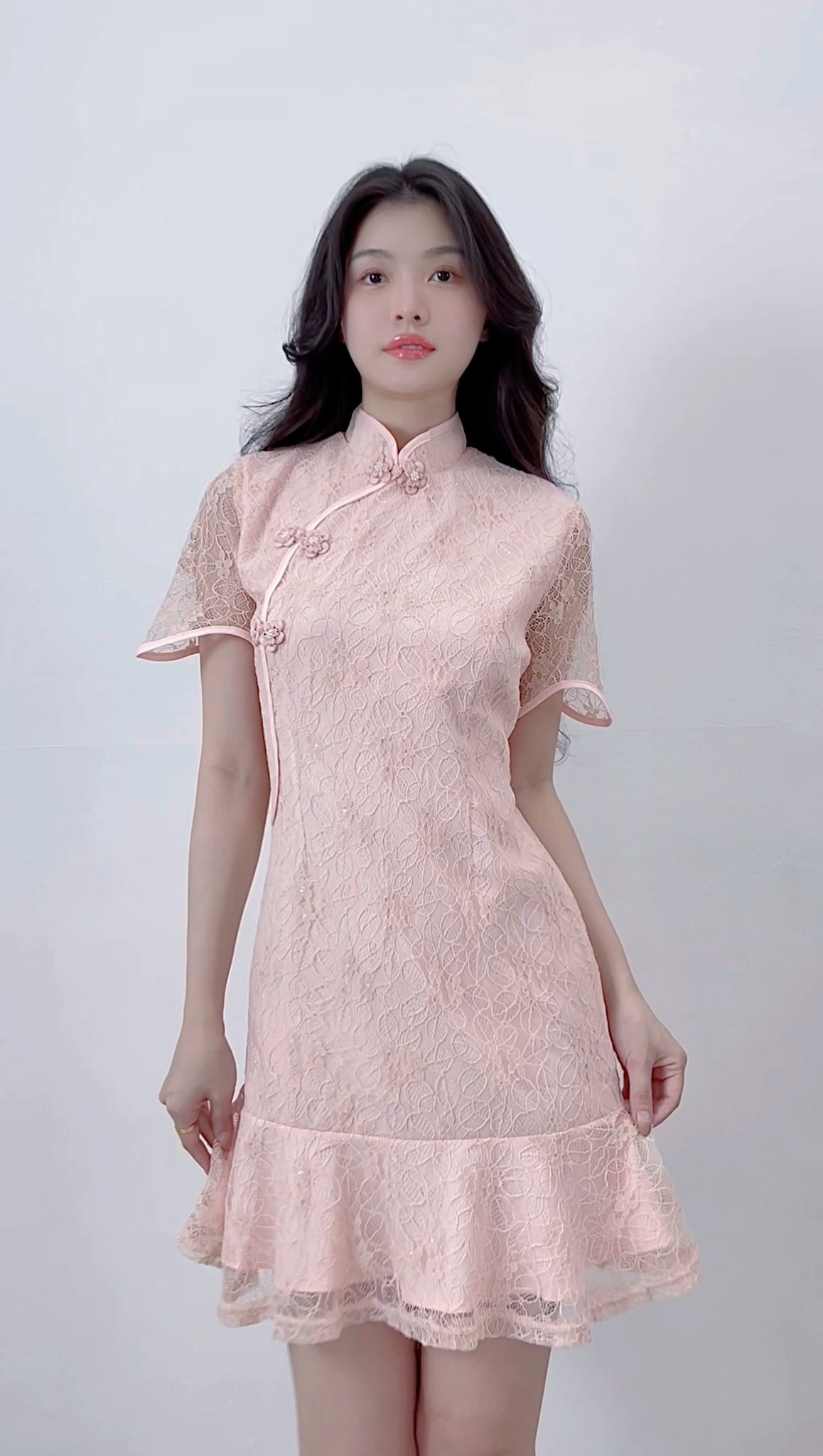 ELEGANT PINK LACE CHEONGSAM