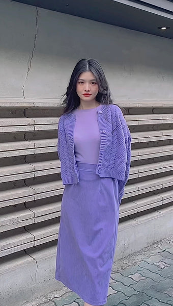 KOREA PURPLE TWIST KNIT CARDIGAN