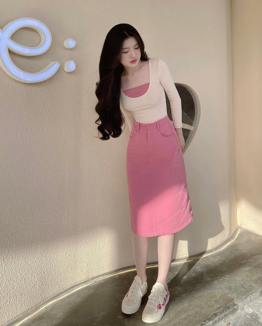 KOREA TWO PIECE SET LONG SLEEVES TOP&SINGLET