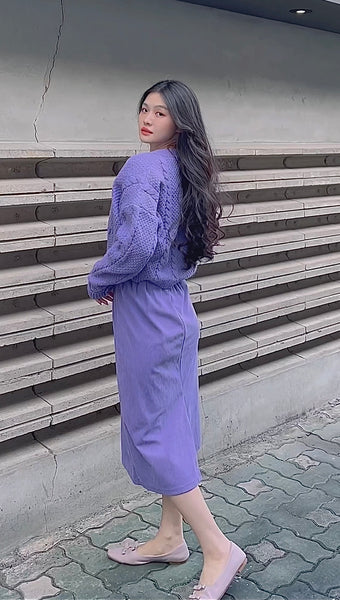 KOREA PURPLE CORDUROY LONG SKIRT