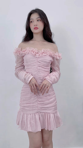 PINK RUFFLED DRESS OFF SHOULDER