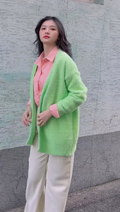 KOREA GREEN FLUFFY CARDIGAN