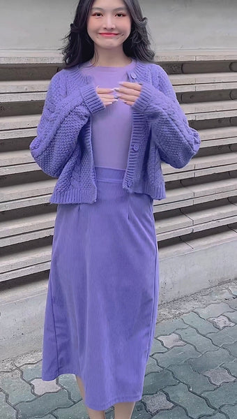 KOREA PURPLE TWIST KNIT CARDIGAN