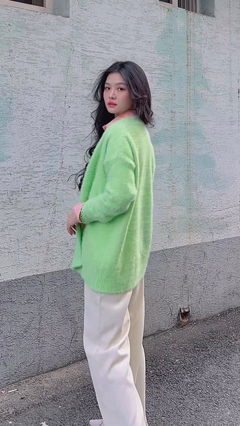 KOREA GREEN FLUFFY CARDIGAN