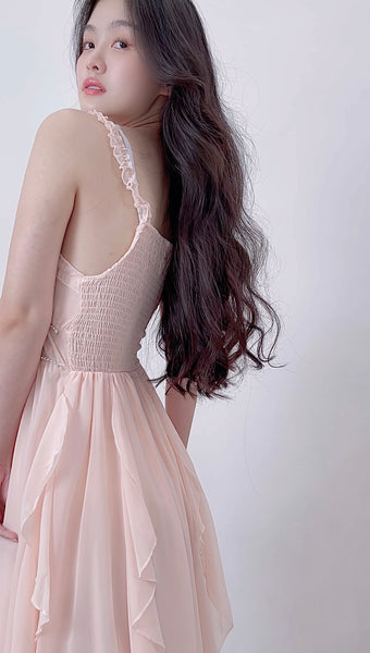 PINK RUFFLED LONG DRESS