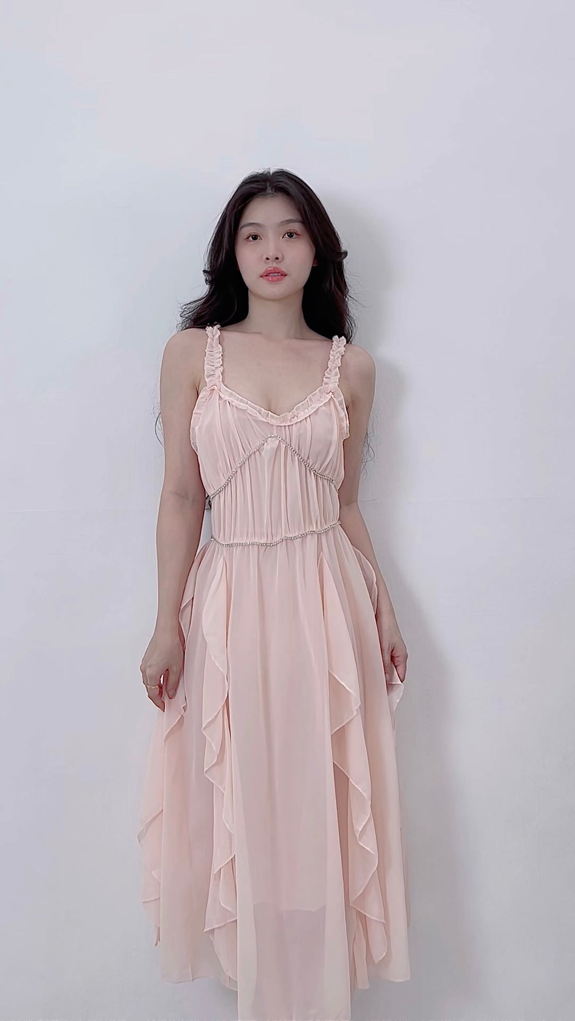 PINK RUFFLED LONG DRESS