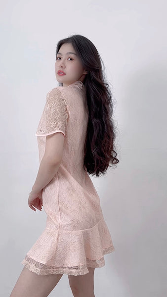 ELEGANT PINK LACE CHEONGSAM