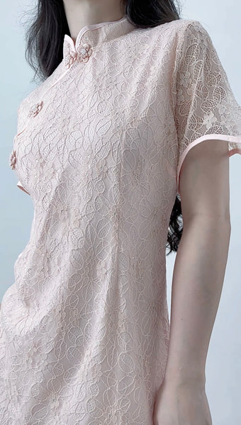 ELEGANT PINK LACE CHEONGSAM